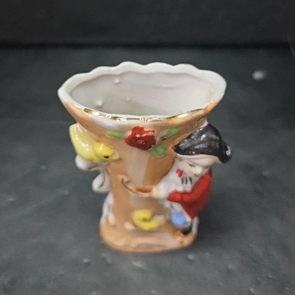 Japanese Antique Man‎ Sculpted Bud Vase, Vintage Flower Holder, Mantel Decor